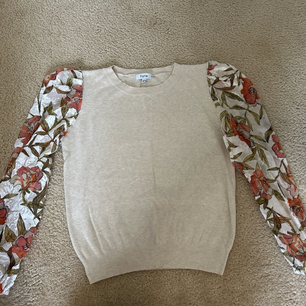 Fate Cream Sweater with Floral Accent